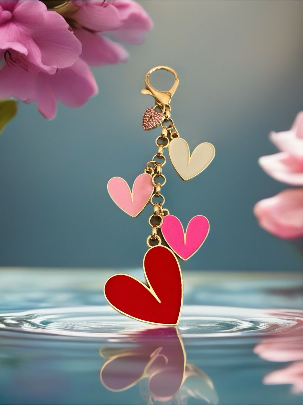 Charm Keychain with Red❤️-Pink💖 & Cream Hearts